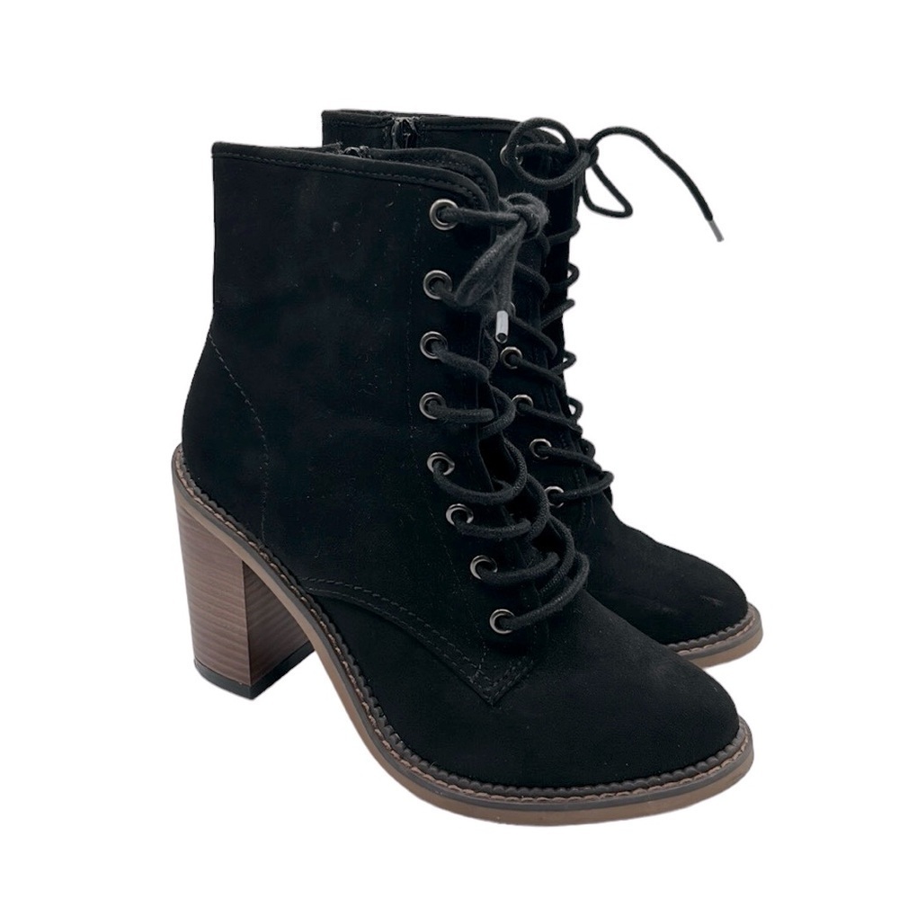 Madden Girl Jettie Black Block Heel Faux Suede Ankle Bootie Boots Size 7 M